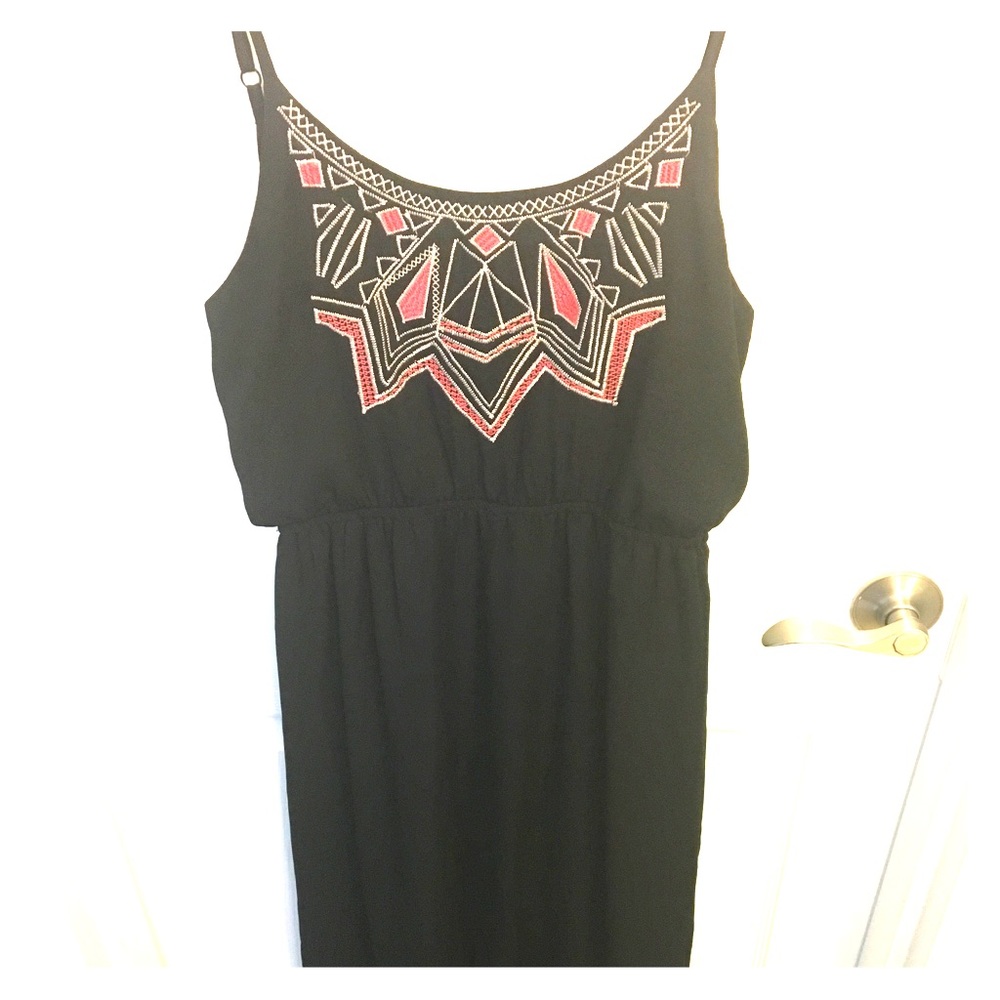 Black Maxi Dress W Red Detail and Key Hold Back